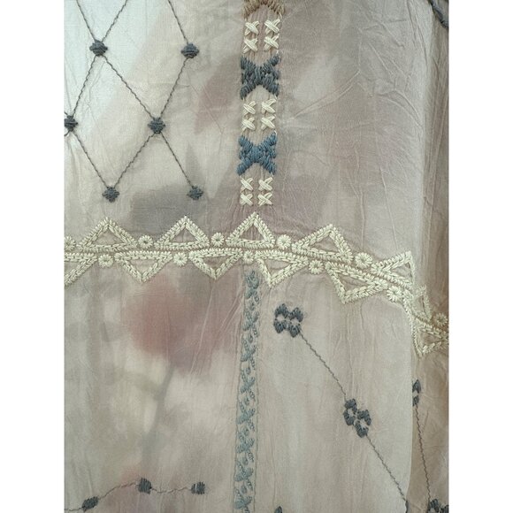 Johnny Was Carnation Boho Floral Embroidered Blouse XS Beige V-Neck 3/4 Sleeve - Picture 5 of 9